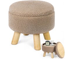 LIANTRAL Ronde kruk, teddy fluwelen voetenbank met opbergruimte, afneembaar deksel, houten steun, moderne gestoffeerde kruk, make-upkruk voor woonkamer, slaapkamer, 31,7 x 31,7 x 28 cm, camelbruin