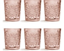 Libbey Drinkglas Hobstar - Roze – 355 ml/ 35,5 cl - 6 stuks - vintage design - vaatwasserbestendig - hoge kwaliteit