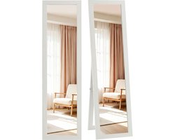 Lichaamslange spiegel 157 x 37 cm - Kantelbaar - Ophangbaar - Kleding passen - MDF-lijst - Wit marmer effect
