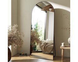 Lichaamsspiegel - 52 x 161 cm, zwart - Gebogen spiegel - Gebogen - Aluminium frame high-definition spiegel - Staande spiegel - Afgeronde randen - Ovale randen - Vrijstaand - Halfrond - Hangende spiegel met haken - Kleedkamerspiegel - Wandspiegel