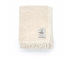 Licht beige wollen plaid 140x180 met franjes – Texelse wol deken voor bank en bed – Skéépe