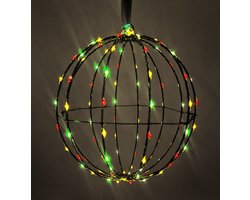 Licht bol met Zwart Metalen Frame 30 cm - warm wit licht en rood -geel -groen - kerst en carnaval.