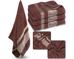 Licht bourgondische katoenen handdoek met decoratief borduursel, badhanddoek, Egyptisch patroon, zacht, compact formaat 70x135 cm, 3 stuks