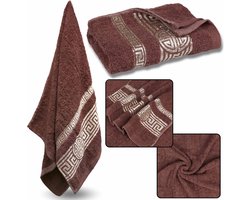 Licht bourgondische katoenen handdoek met decoratief borduursel, badhanddoek, Egyptisch patroon, zacht, compact formaat 70x135 cm
