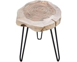 Licht-Erlebnisse Buitengewone bijzettafel THELA massieve boomstam Ø40 cm met hairpin legs unieke woonkamertafel hout