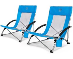 Licht opvouwbare strandstoel inklapbaar met lage stoelpoten - ademende rugleuning van netstof - blauw - 135 kg belastbaar strandstoel opvouwbaar
