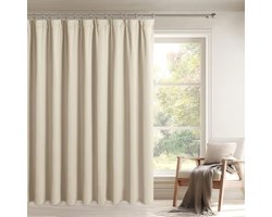 Lichtbeige gordijnen woonkamer met plooiband - ruimteverdeler - verduisterend - 200 x 210 cm - set van 1