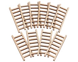 Lichtbruin houten mini ladder decoratie stukjes set 10 stuks knutsel hout ladders voor DIY schilderen en decoreren miniatuur accessoires 6 cm