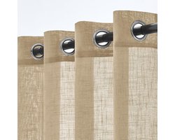 Lichtdoorlatende linnen gordijnen - moderne uitstraling - 2 stuks - beige - 140 x 200 cm