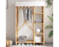 Lichte Bamboe Stoffschrank 110x45x170 cm – Praktische & Decoratieve Garderobenschrank met 4 Ablagen voor Kleding, Beddengoed & Accessoires- Furnitureland