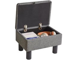 Lichte Grijze Opberghocker met Houten Poten - Multifunctionele Poef voor Woonkamer, Slaapkamer en Kantoor