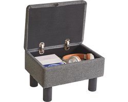 Lichte Grijze Opberghocker met Houten Poten - Multifunctionele Poef voor Woonkamer, Slaapkamer en Kantoor