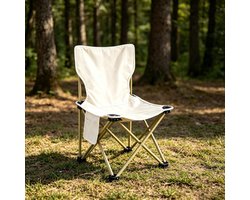 Lichte opvouwbare strandstoel 39cm zithoogte voor volwassenen off white klapstoel voor tuin, kamperen concert en stranduitje