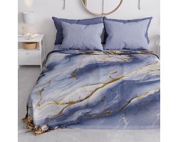 Lichte Sprei voor Tweepersoons Bed - Indigo Marmer Dessin - Geschikt voor Voorjaar en Zomer - 100% Italiaanse Kwaliteit