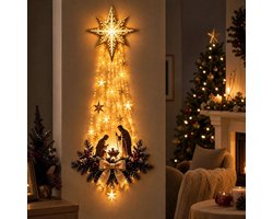 Lichtende kerststal muur decoratie - Lichtende Wanddecoratie set - Verlichte Acryl kerstdecoratie - Kerstwanddecoraties -Sfeerverlichting - Bethlehem-ster wanddecoratie voor weergave - Kerst Verlichting - Decoratieve Verlichting - Werkt op batterijen