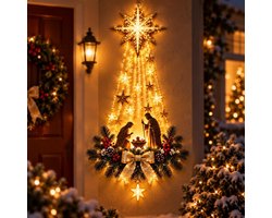 Lichtende Kerststal Wanddecoratie met Bethlehem Ster - Kerst Wandlamp - Op Batterijen - Verlichte Acryl kerstdecoratie - Ster Van Bethlehem - Sfeerverlichting Voor Muren, Deuren, Ramen en Balkons