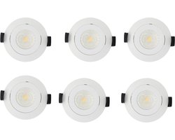 Lichtendirect - LED Inbouwspot Wit– Set van 6 – IP44 – Dimbaar – Kantelbaar – CCT - inbouwspot badkamer
