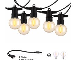 Lichtendirect - Lichtsnoer Voor Buiten - 10 Meter - 20+2 LED Lampen - Waterdicht - Warm Wit 2700K- IP65 - Lichtslinger - Sfeerverlichting Tuin en Terras - Voor Binnen en Buiten