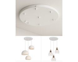 Lichtendirect - Plafondplaat 50 cm – Ronde plafondkap voor 3 hanglampen – Universele witte plafondrozet – Inclusief aansluitpunten