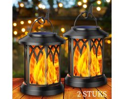 Lichtendirect- Solar tuinverlichting- 2 SET- Tuinlantaarn- tuinverlichting op zonne energie- Buitenverlichting- Tuin decoratie- Vlam effect- Waterdicht