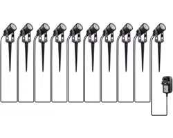 Lichtendirect - Waterbestendig - Tuinverlichting - 24 Meter - 10x LED Prikspot - Warm Wit - Waterdichte Kantelbare Tuinspot - Buitenlamp - Wandlamp - Lantaarn - Tuinlantaarn