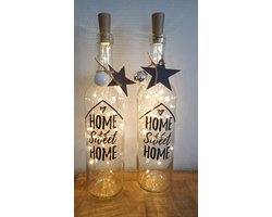 Lichtfles - Home Sweet Home - Wijnfles met Lichtjes - Sfeerlicht - Tekst naar Keuze  - LEDlicht - Warmlicht