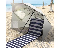 Lichtgewicht 2-in-1 strandparasol met UV50+ zonbescherming, stevig 210D Oxford doek met zilverlaag, compact opvouwbaar en makkelijk mee te nemen met draagtas, ideaal voor strand, camping en reizen