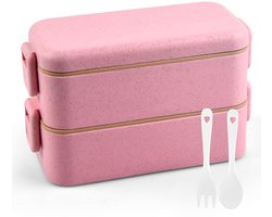 Lichtgewicht Bento Lunchbox met Twee Vakken voor Volwassenen en Kinderen - 800 ml - Roze