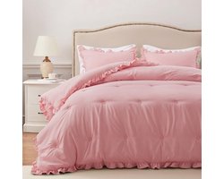 Lichtgewicht Dekbedovertrekset 3-delig voor Tweepersoons Bed - Vintage Roze Beddengoed met Kussenslopen