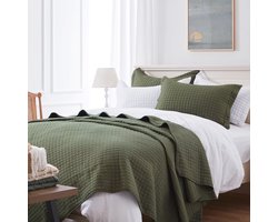 Lichtgewicht Olijfgroen Quilt Set voor Koningin - 3-delig Omkeerbaar Beddengoed