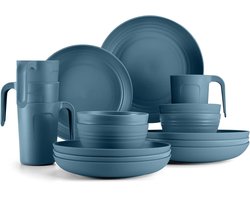 Lichtgewicht Onbreekbare Besteksets voor 4 personen - Geschikt voor magnetron en vaatwasser - Platen Kommen Mok Kit - Herbruikbaar Servies met Bestek voor Kamperen Keuken