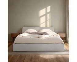 Lichtgrijs Tweepersoonsbed 140x200 cm - Modern Gestoffeerd Bed met Lattenbodem en Houten Frame
