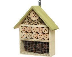 Lichtgroen vlinderhuis/bijenhuis/wespenhotel voor insecten 29 cm - Tuindecoratie - Diervriendelijk - Hotel/huisje voor insecten - Bijenhuis/vlinderhuis/lieveheersbeestjehuis