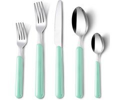 Lichtgroene 30-delige bestekset voor 6 personen - mes-vork-lepel - gekleurde handgrepen - campingbestek - vaatwasmachinebestendig