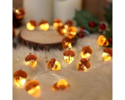 Lichtketting - LED Lichtketting 3 m – 30 Lampjes, Batterij 3AA, IP43 Waterdicht, 8 Verlichtingsfuncties, Met Afstandsbediening – Decoratieve Dennenappelvormige Sfeerverlichting