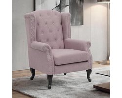 Lichtroze Chesterfield Oorfauteuil met Voetenbank - Waterafstotende Stof