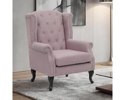 Lichtroze Chesterfield Oorfauteuil met Voetenbank, Waterafstotende Stof