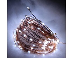 Lichtsnoer 100 felle LED lampjes 12 meter - koud wit - Solar zonne-energie - flexibel koper draad - 8 standen – waterdicht IP65 - buiten en binnen – Tuinverlichting – Feestverlichting - Partyverlichting