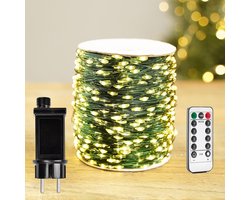 Lichtsnoer, 30 m, 300 leds, voor buiten, groene draad, warmwit, waterdicht, met afstandsbediening, decoratieve plug-in-verlichting voor kerstboom, terras, tuin, binnenplaats, bruiloft