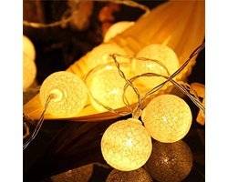 Lichtsnoer Binnen - 20 LED Katoenen Ballen Lichtsnoer met stekker - 8 modi - Cotton Ball Lights met afstandsbediening en timer - Lichtslinger voor Kinderkamer, Kerstmis, Bruiloft, Feest (Wit)