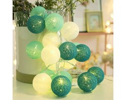 Lichtsnoer Binnen - 20 LED Katoenen Ballen Lichtsnoer met stekker - 8 modi - Cotton Ball Lights met afstandsbediening en timer - Lichtslinger voor Kinderkamer, Kerstmis, Bruiloft, Feest (Groen)