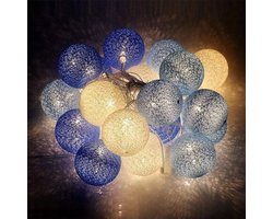 Lichtsnoer Binnen - 20 LED Katoenen Ballen Lichtsnoer met stekker - 8 modi - Cotton Ball Lights met afstandsbediening en timer - Lichtslinger voor Kinderkamer, Kerstmis, Bruiloft, Feest (Blauw)