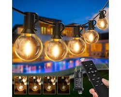 Lichtsnoer Buiten - Lichtketting - 20 Meter - Dimbaar - 27 G40 LED Lampen - Met Afstandsbediening - Warm Wit - Prikkabel - Waterdicht IP45 - Tuinverlichting op Stroom - Feestverlichting - Voor Terras & Bruiloft - Inclusief Reserve Lampen