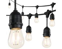 Lichtsnoer Buiten voor HORECA - Prikkabel Lichtslinger 15 Lampen 10M - Tuinverlichting LED - Extra dik - Warme sfeerverlichting 2700K 1W LED - Weersbestendig IP 65 - Koppelbaar - Rubber Kabel Professioneel Horeca Gebruik - Lichtsnoer met 15 Fittingen