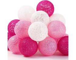 Lichtsnoer - Lichtslinger - Roze - lampjes - Cotton balls lights - Sfeerverlichting - Feestverlichting - 20 led lampen - USB - 3 meter