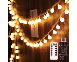 Lichtsnoer met 100 leds, 13 m, feestverlichting voor buiten, 8 lichtmodi met geheugenfunctie, werkt op stroom met EU-stekker, warm wit, ideale kerstverlichting voor binnen, kamer, feest, decoratie enz [Energieklasse G]