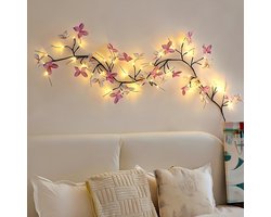 Lichtsnoer met 72 LED's (vlinders en wilgentakken) – 1,6 m – Voorzien van 8 lichtstanden; ideaal voor interieurdecoratie (deuren, ramen en muren) en voor bruiloften en feesten