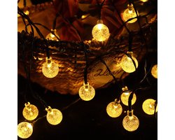 Lichtsnoer op zonne-energie - Buitenverlichting - Glazen Kristallen Bollen - Warm Wit Licht - 6.5m - 30 LED-lampjes