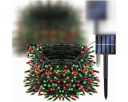 Lichtsnoer op zonne-energie, rood en groen voor Kerstmis, tuindecoratie, Onafhankelijkheidsdag, Halloween en meer, 12 meter, 100 lampjes, op zonne-energie, acht standen, [rood + groen]