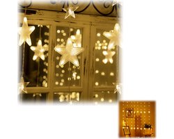 Lichtsnoer – Sfeerverlichting – Feestelijke hangende decoratie – LED sterrenverlichting – 8 knipperstanden – 144 LED's – Voor kamers, feestjes, ramen, Kerstmis, feestelijke achtergronden, vakantiewoningen, buitengebruik (2 x 1,5 m – Warmwit)